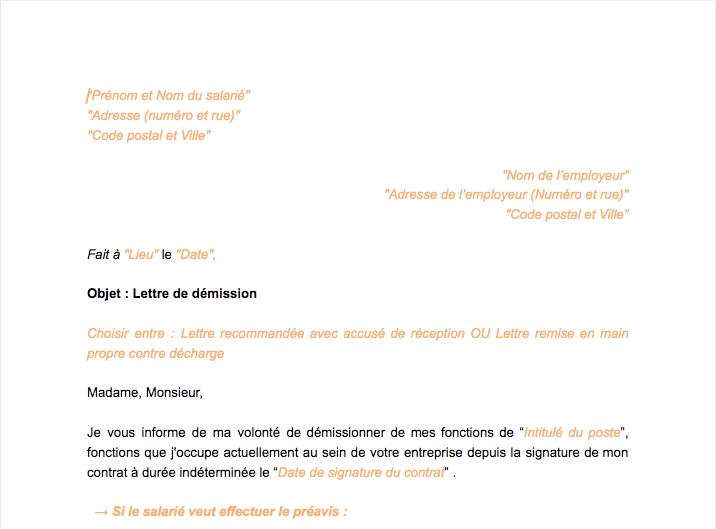 Comment Rediger Une Lettre De Demission Remise En Main Propre