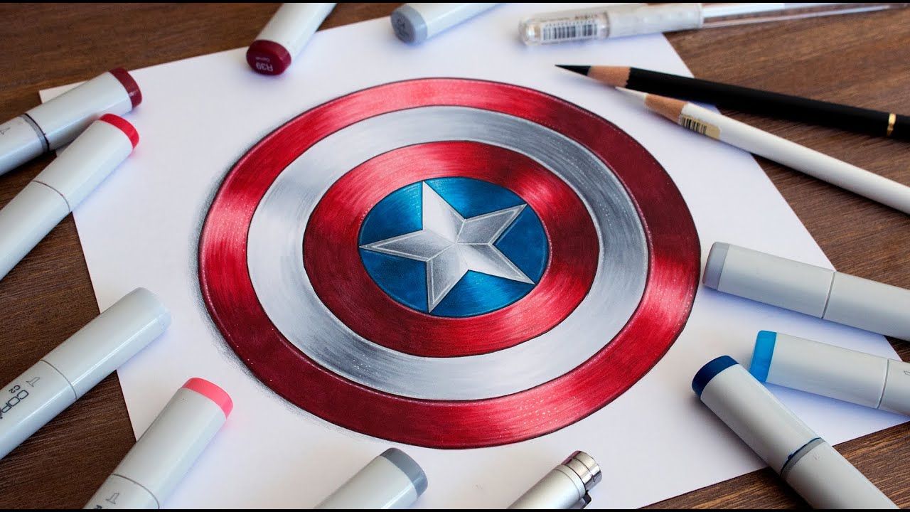 How do you draw Captain America's shield?