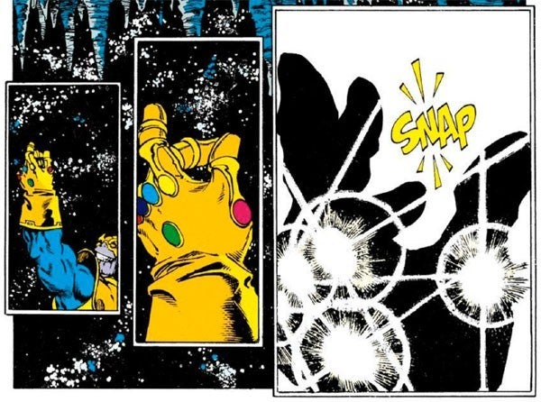 What does Thanos say when he snaps his fingers?