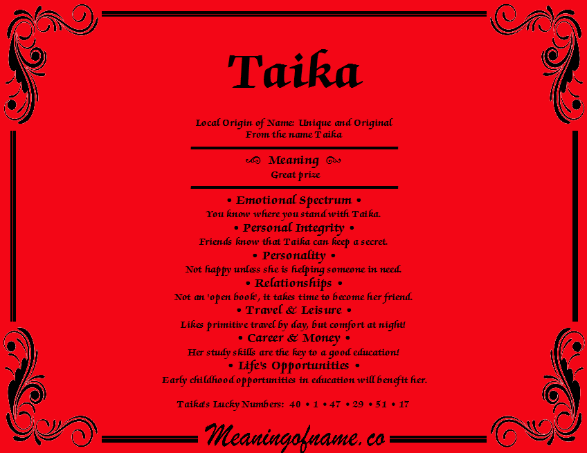 What does the name Taika mean?