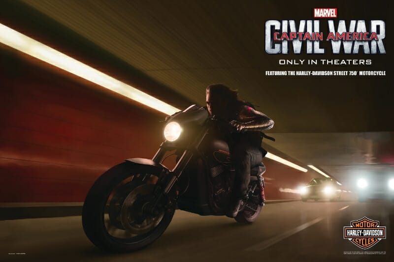 What kind of motorcycle does Bucky ride in civil war?